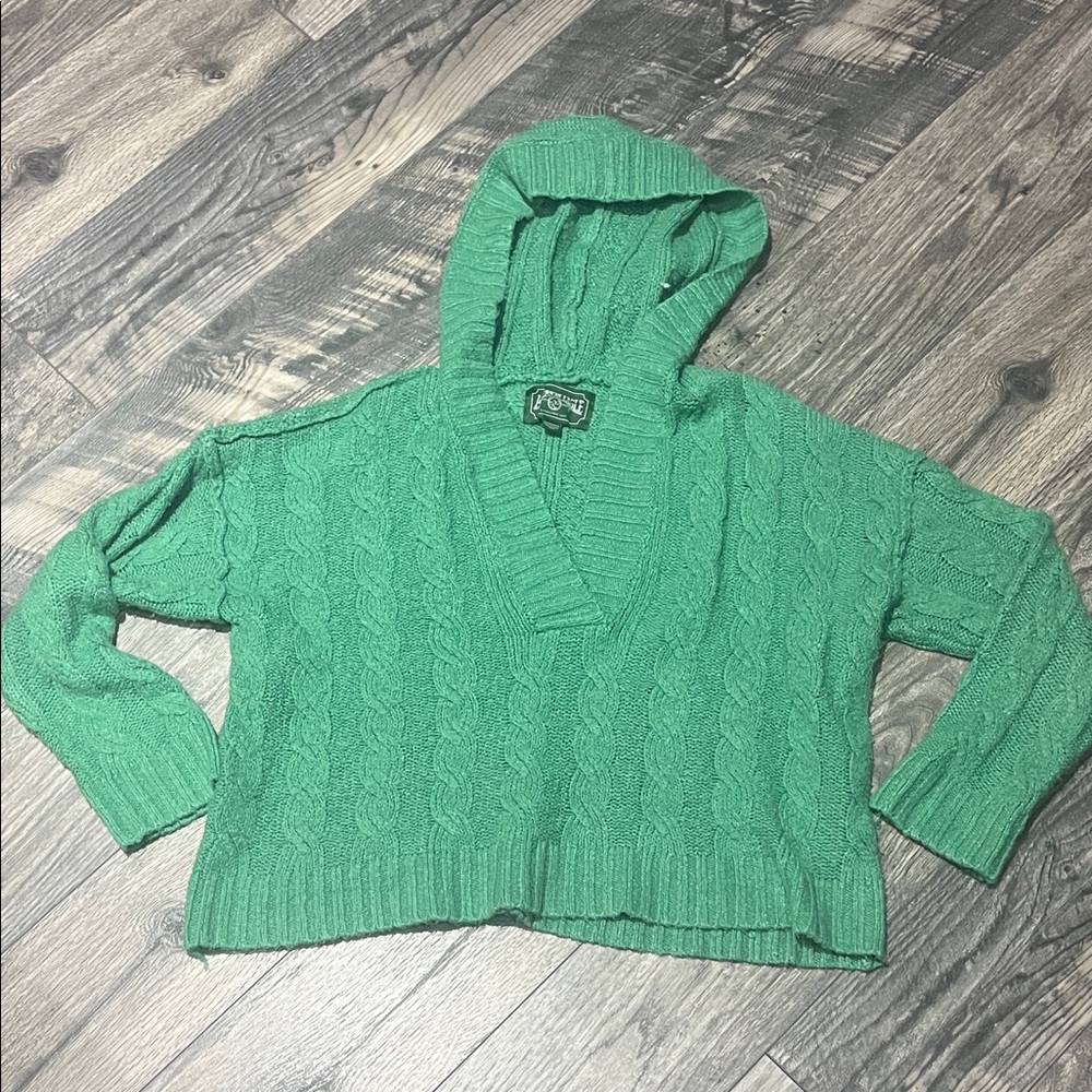 VINTAGE American Eagle Outfitters Green V-Neck Cable Knit Sweater